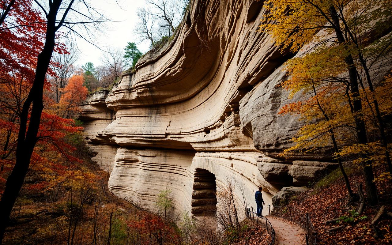 Cantwell Cliffs sandstone cliff face with autumn forest
