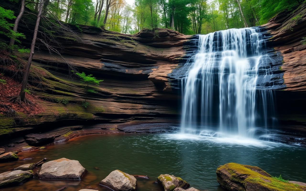 Cedar Falls waterfall cascading over sandstone cliff