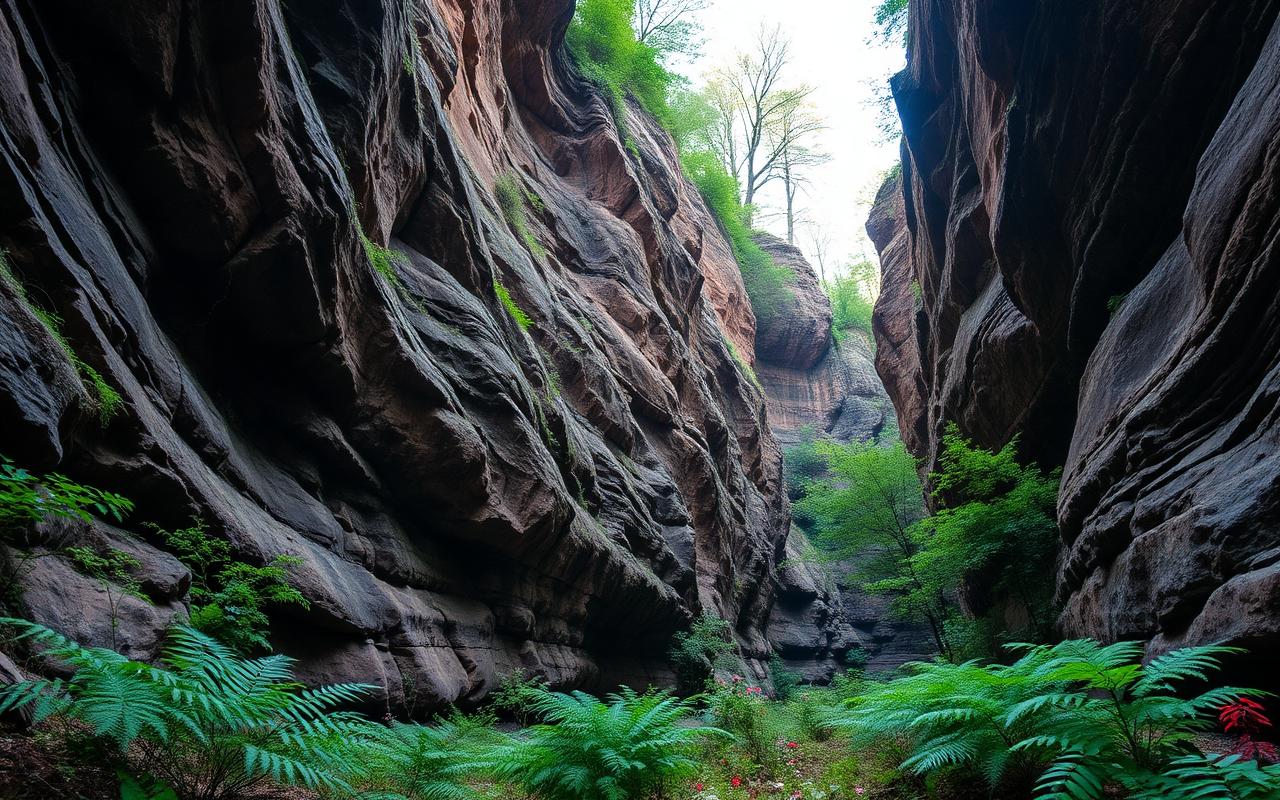 Conkle's Hollow deep narrow gorge with vertical sandstone cliffs